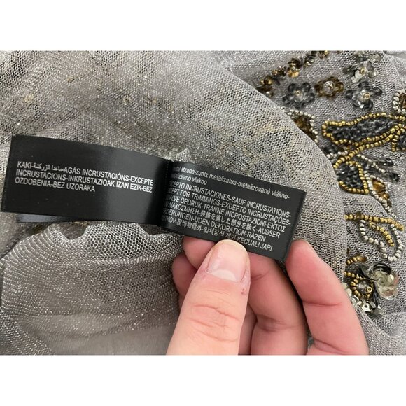 Zara Women Bodysuit Small S Gray Beaded Floral Embellished sheer 7521/200 NWOT - Picture 8 of 12